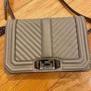 Rebecca Minkhoff Chevron Quilted Small Love Crossbody bag in gray. Like-new!